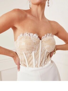 Main Strip Lace Bustier Jumpsuit in Cream